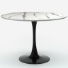 Set of 4 white and black Tulip chairs, round 120cm marble effect table Lapis+ 
