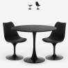 Set 2 transparent chairs Tulipan round black kitchen table 80cm Almat.