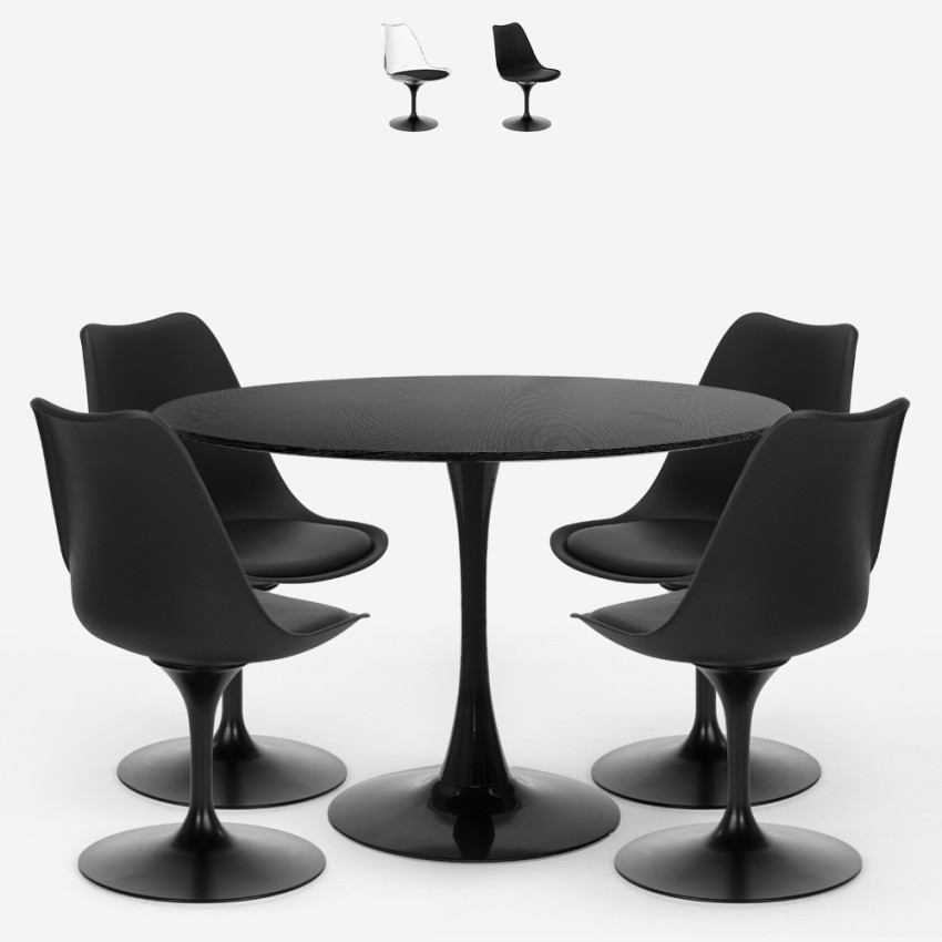 Round Table Set 120cm Black 4 Tulip Style Clear Almat+ Chairs On Sale