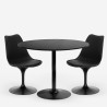 Black round Tulip dining table set 80cm with 2 transparent Haki chairs. Discounts