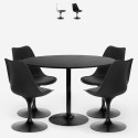 Set of 4 black polycarbonate chairs + round Tulipan 120cm kitchen table Haki+ On Sale