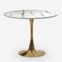 Round table set 80cm Tulipan golden marble effect 2 white chairs Saidu Cheap