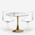 Round table set 80cm Tulipan golden marble effect 2 white chairs Saidu Discounts