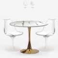 Round table set 80cm Tulipan golden marble effect 2 white chairs Saidu Promotion