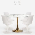 Set 4 Tulipan white chairs + round 120cm golden marble effect table Saidu+ Promotion