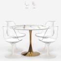 Set 4 Tulipan white chairs + round 120cm golden marble effect table Saidu+ On Sale