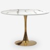Set 4 Tulipan white chairs + round 120cm golden marble effect table Saidu+ Cheap