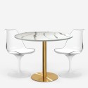 Round table set 80cm Tulipan marble 2 transparent white chairs Vixan. Discounts