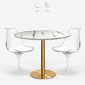 Round table set 80cm Tulipan marble 2 transparent white chairs Vixan. Promotion
