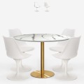 White marble effect Tulipan dining set 120cm with gold accents, including 4 Vixan+ chairs. Promotion