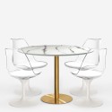 White marble effect Tulipan dining set 120cm with gold accents, including 4 Vixan+ chairs. Catalog