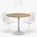 Set 2 kitchen chairs Tulip style white round wooden table 80cm Meis Promotion