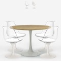 Set 4 transparent white chairs Tulipan wooden round table 120cm Meis+ Promotion