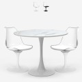 Round table set 80cm Tulipan marble effect 2 chairs black and white Liwat Promotion