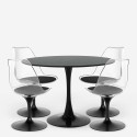 Set of 4 Tulip chairs, round table 120cm, white black marble effect, Liwat+. Discounts