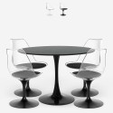 Set of 4 Tulip chairs, round table 120cm, white black marble effect, Liwat+. Promotion