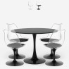 Set of 4 Tulip chairs, round table 120cm, white black marble effect, Liwat+.