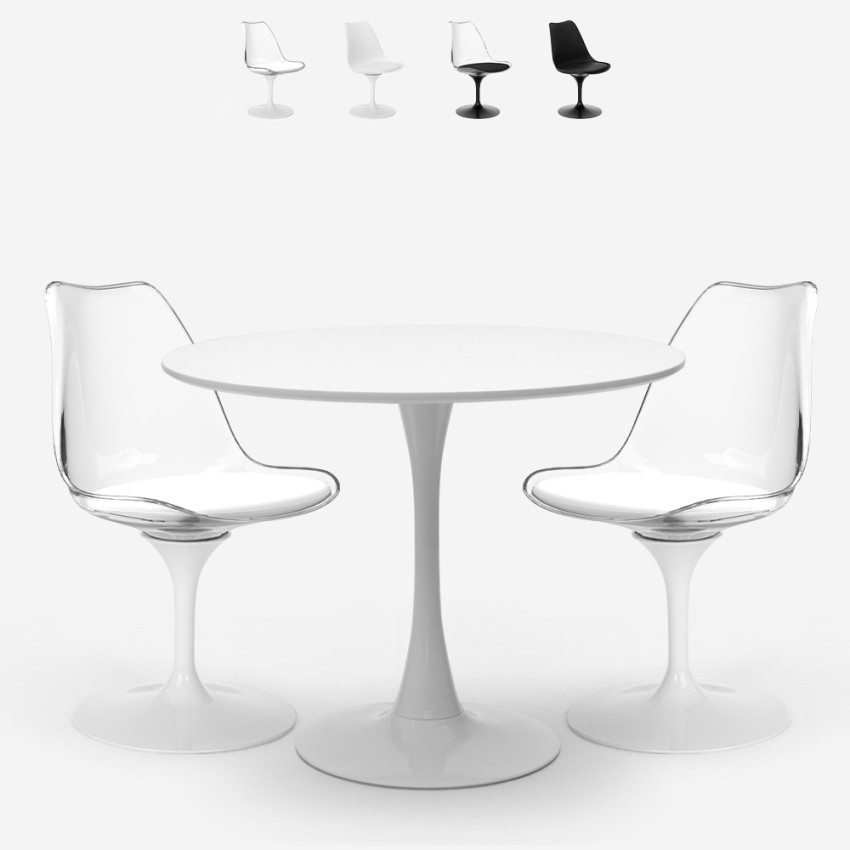 Set 2 chairs Tulip transparent white black round table 60cm Nuit Promotion