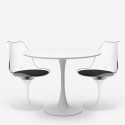 Round dining table set 70cm with 2 Tulip chairs, white black Seriq. Model