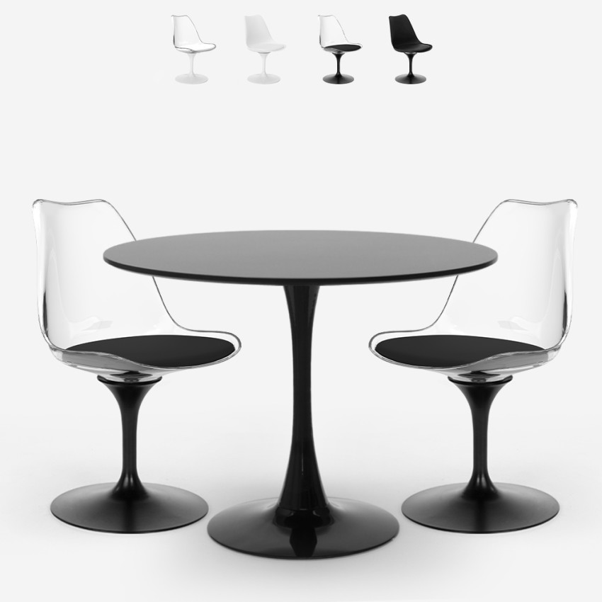 Set 2 poly carbonate white black round table Tulipan 80cm Raxos On Sale