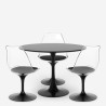 Round Tulipan 90cm table set white black 3 transparent chairs Wasen Model