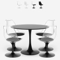 Set of 4 chairs white black transparent Tulipan round table 100cm Yallam. Sale