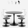 Set of 4 chairs white black transparent Tulipan round table 100cm Yallam.
