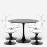 Round Tulipan Style Dining Table Set 120cm with 4 Black and White Balmen Chairs Model