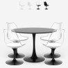 Round Tulipan Style Dining Table Set 120cm with 4 Black and White Balmen Chairs Promotion