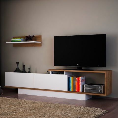TV stand 180cm white wood walnut with door and shelf wall Asos Promotion