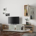 TV cabinet with 2 doors, 2 suspended wall units, white wooden River Discounts