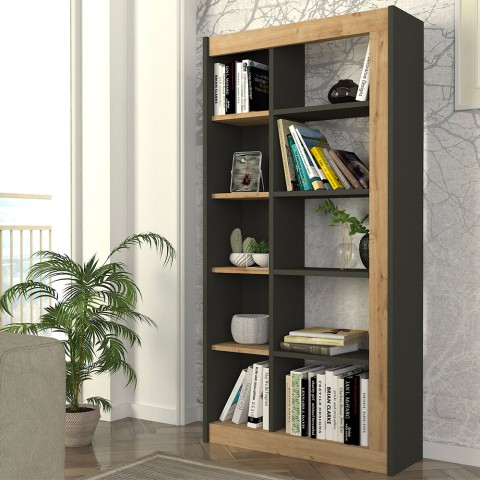 Modern Bookstore: 10 black anthracite wooden shelves 75x25x150cm Kevork Promotion