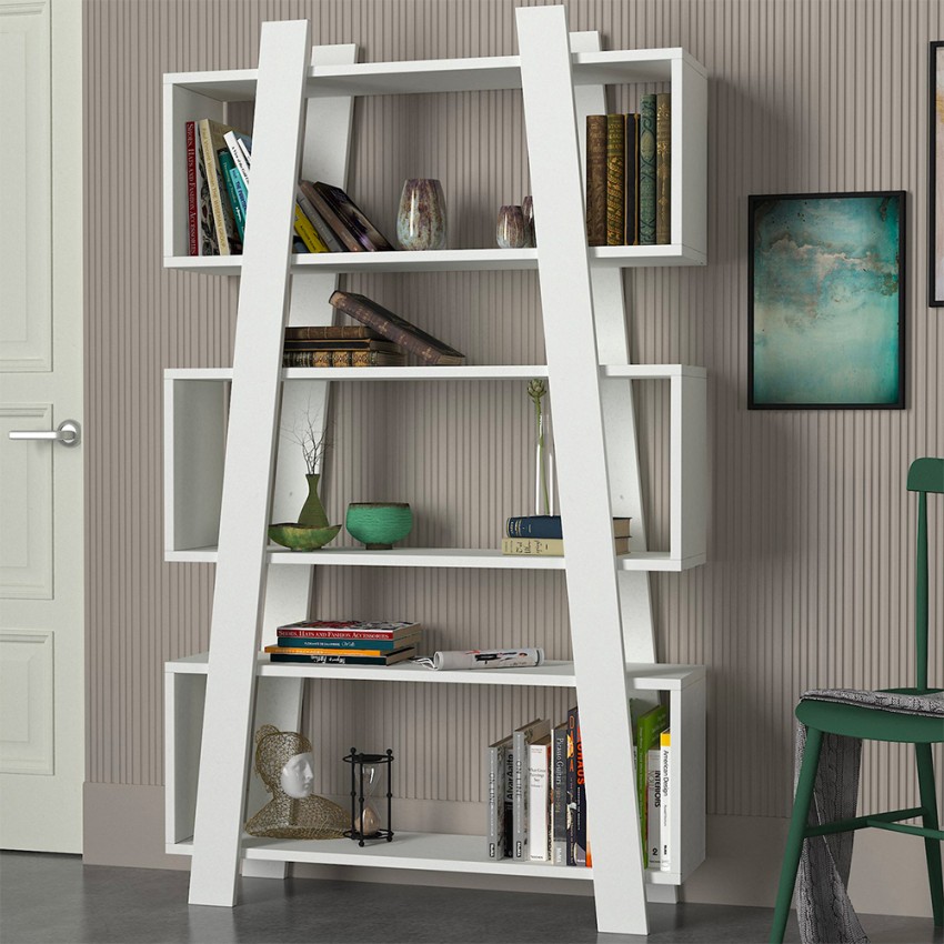 Modern Wall Bookshelf 90x22x150cm White 5 Shelves Almira Promotion