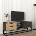 Mobile TV stand industrial style wood black metal 2 drawers Dolores Discounts