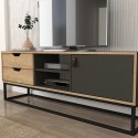 Mobile TV stand industrial style wood black metal 2 drawers Dolores Catalog