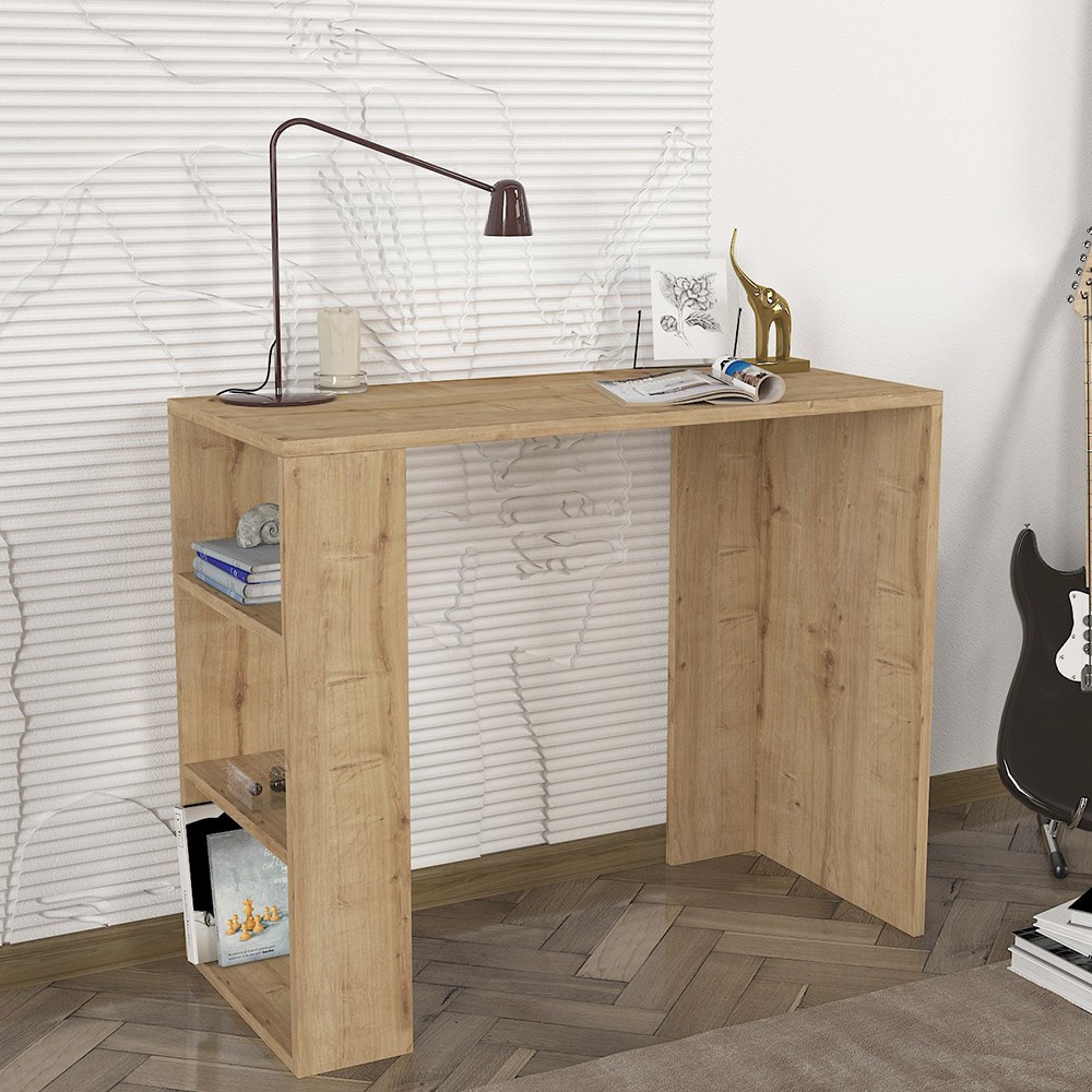 Netenya Modern Wooden Office Desk with 3 Shelves, 90x40x74cm