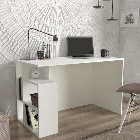Modern white office study desk with shelves 120x60x74cm Labran Promotion