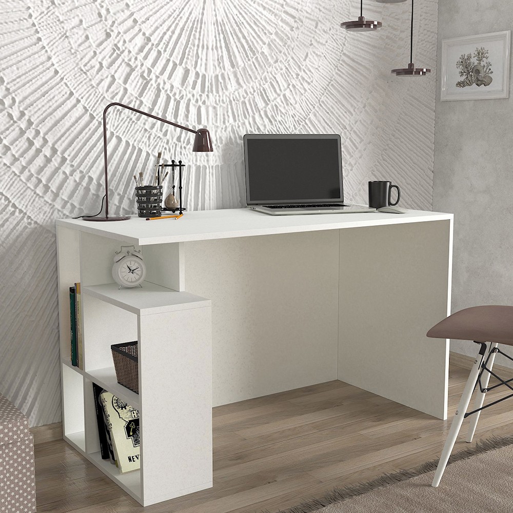 Modern White Office Desk with Shelves 120x60x74cm Labran