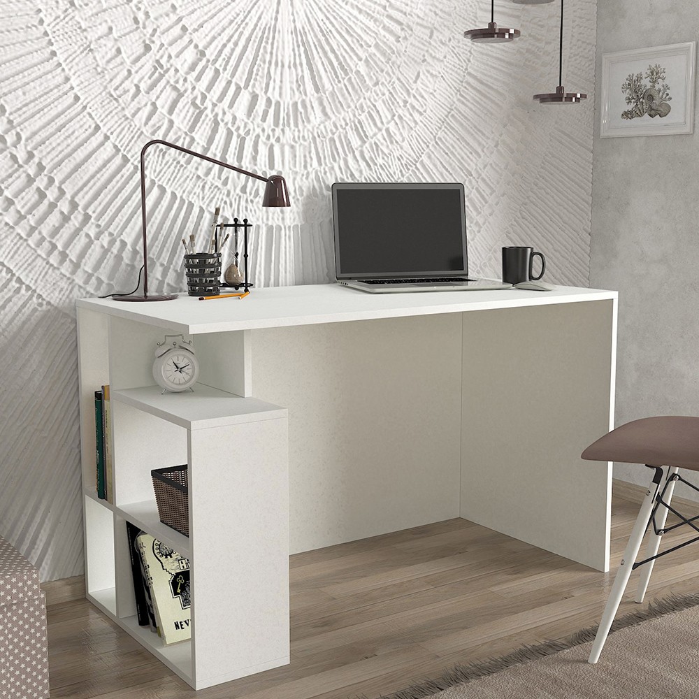 Modern white office study desk with shelves 120x60x74cm Labran