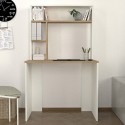 Office Desk 90x45x148cm White Wood with Bookcase Shelves Ester Discounts