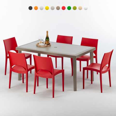 Marion Set Made of a 150x90cm Beige Rectangular Table and 6 Colourful Chairs Promotion
