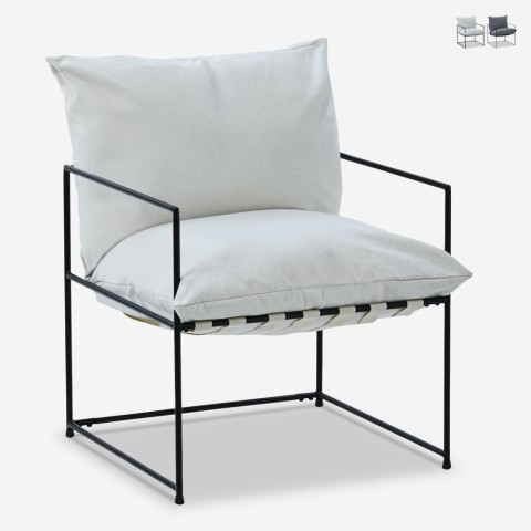 Modern design armchair in black Alaska fabric with minimal style and metal. Promotion