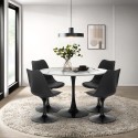 Set of 4 white and black Tulip chairs, round 120cm marble effect table Lapis+ Sale