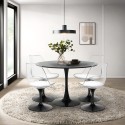 Round Tulipan Style Dining Table Set 120cm with 4 Black and White Balmen Chairs Discounts