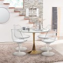 Set 4 Tulipan white chairs + round 120cm golden marble effect table Saidu+ Sale
