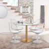 White marble effect Tulipan dining set 120cm with gold accents, including 4 Vixan+ chairs. Sale