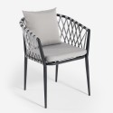 Verve padded chair with armrests for outdoor use in rope with cushions. 