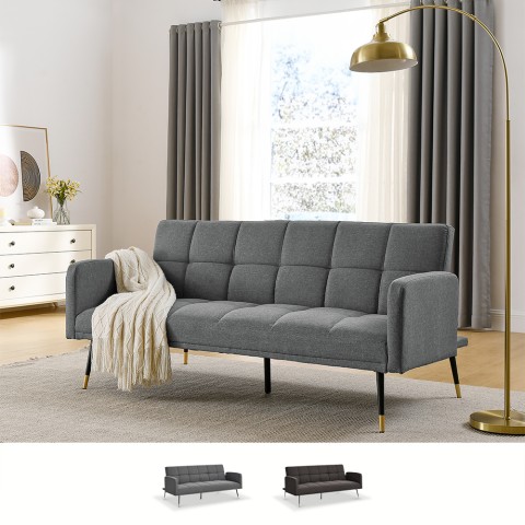 Mulier fabric sofa bed 2-3 seater with armrests and black-gold feet. Promotion