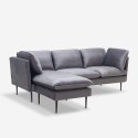 Sofa 3 seater corner modular gray velvet black feet Sortes On Sale