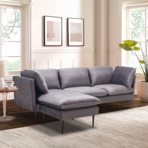 Sofa 3 seater corner modular gray velvet black feet Sortes Promotion